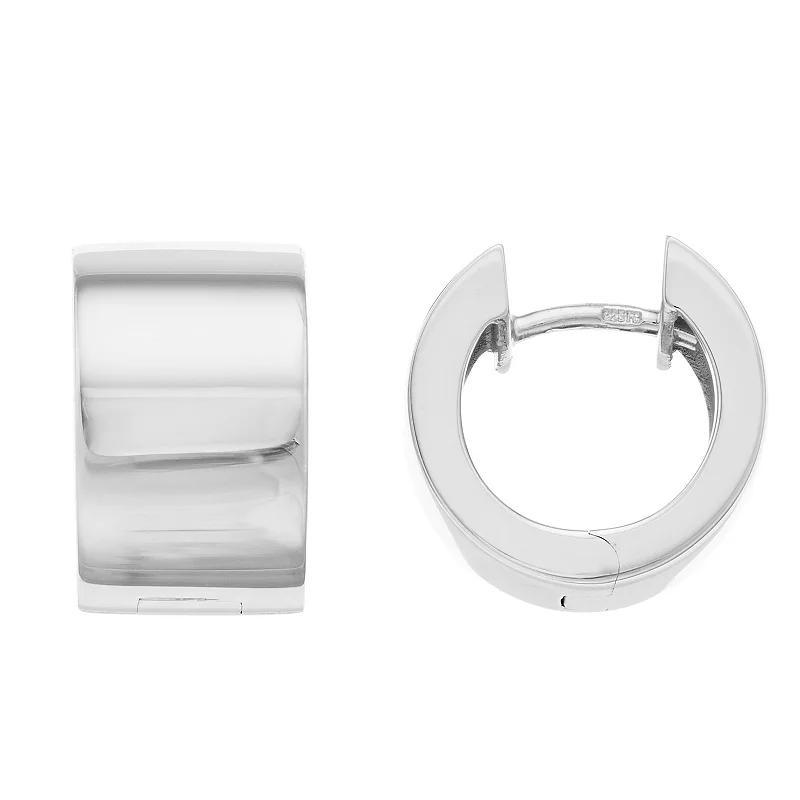 14 mm Sterling Silver Wide Huggie Hoop Earrings, Womens Product Image