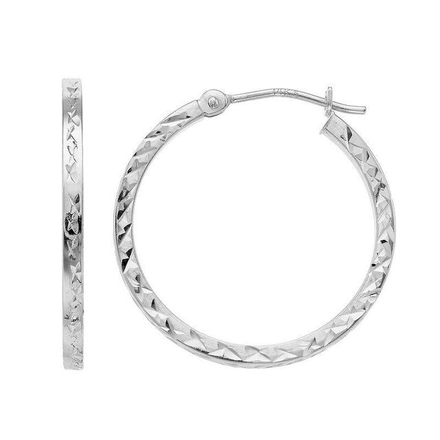 Forever 14K White Gold Textured Hoop Earrings, Womens, 14k Whgold Product Image