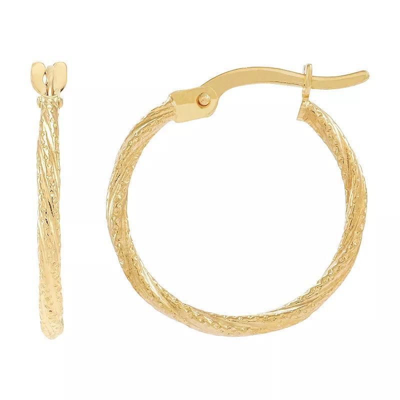 14k Gold Twist Hoop Earrings, Womens, Yellow Product Image