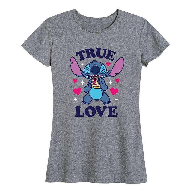 Disneys Lilo & Stitch Womens True Love Pizza Graphic Tee Grey Gray Product Image