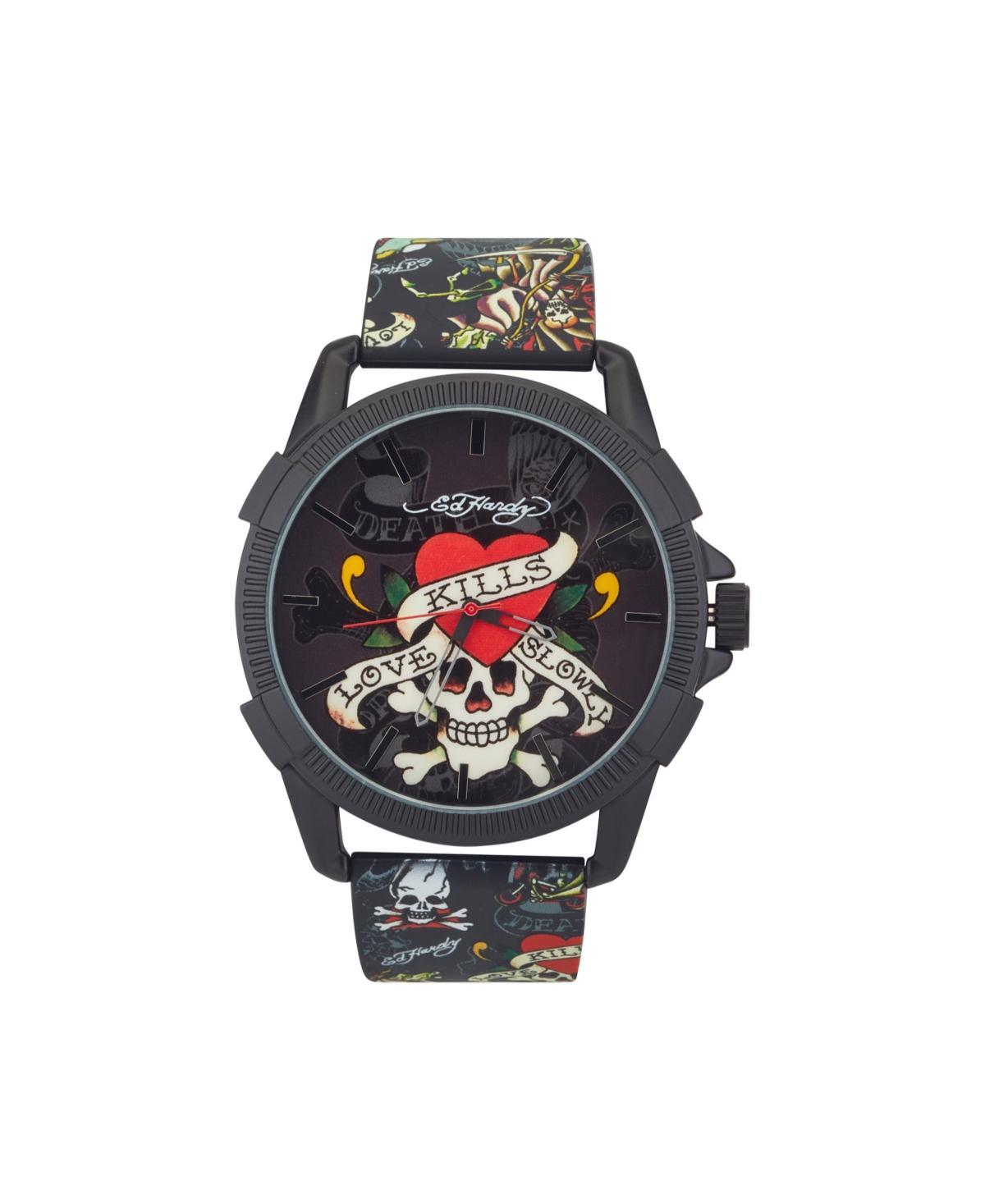 Ed Hardy Mens Matte Black Silicone Strap Analog Watch 48mm Product Image