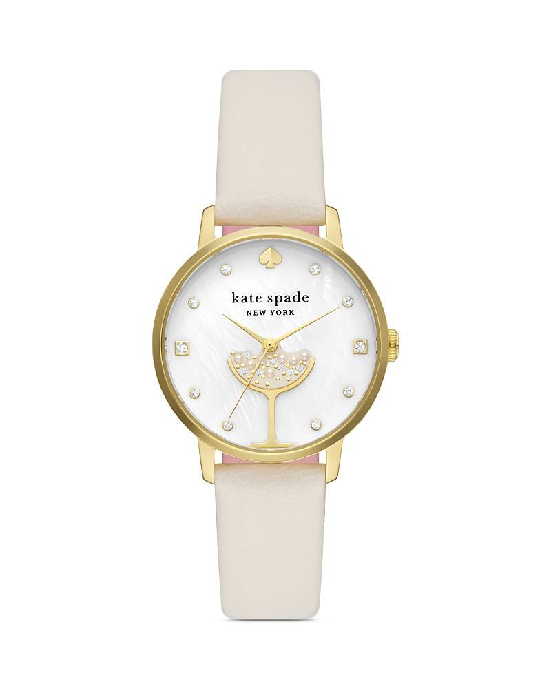 Womens Metro Goldtone, Rhinstone & White Leather Watch Product Image