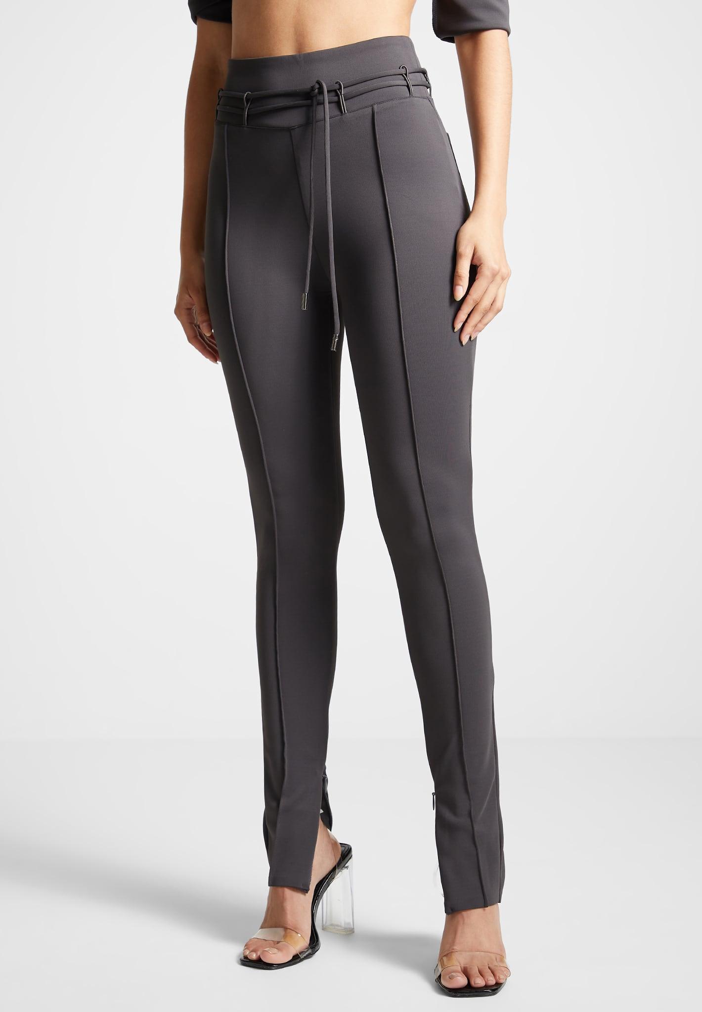 Neoprene Tie Detail Leggings - Charcoal Grey Female Product Image