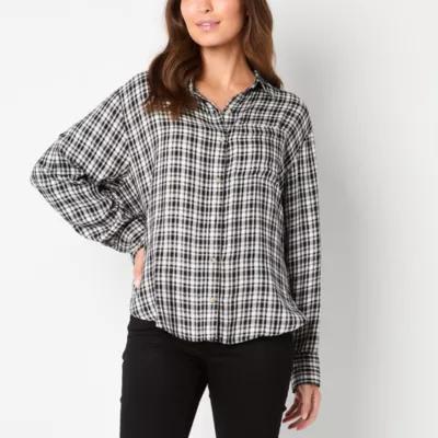 a.n.a Plaid Womens Long Sleeve Relaxed Fit Button-Down Shirt Product Image