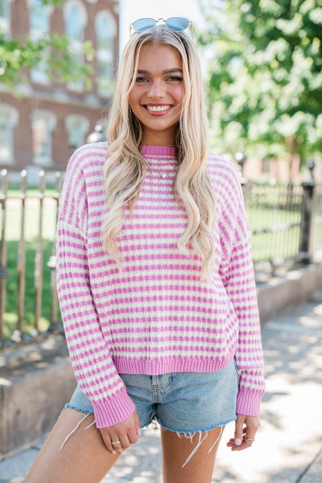 Midnight Dreams Pink Striped Sweater Product Image