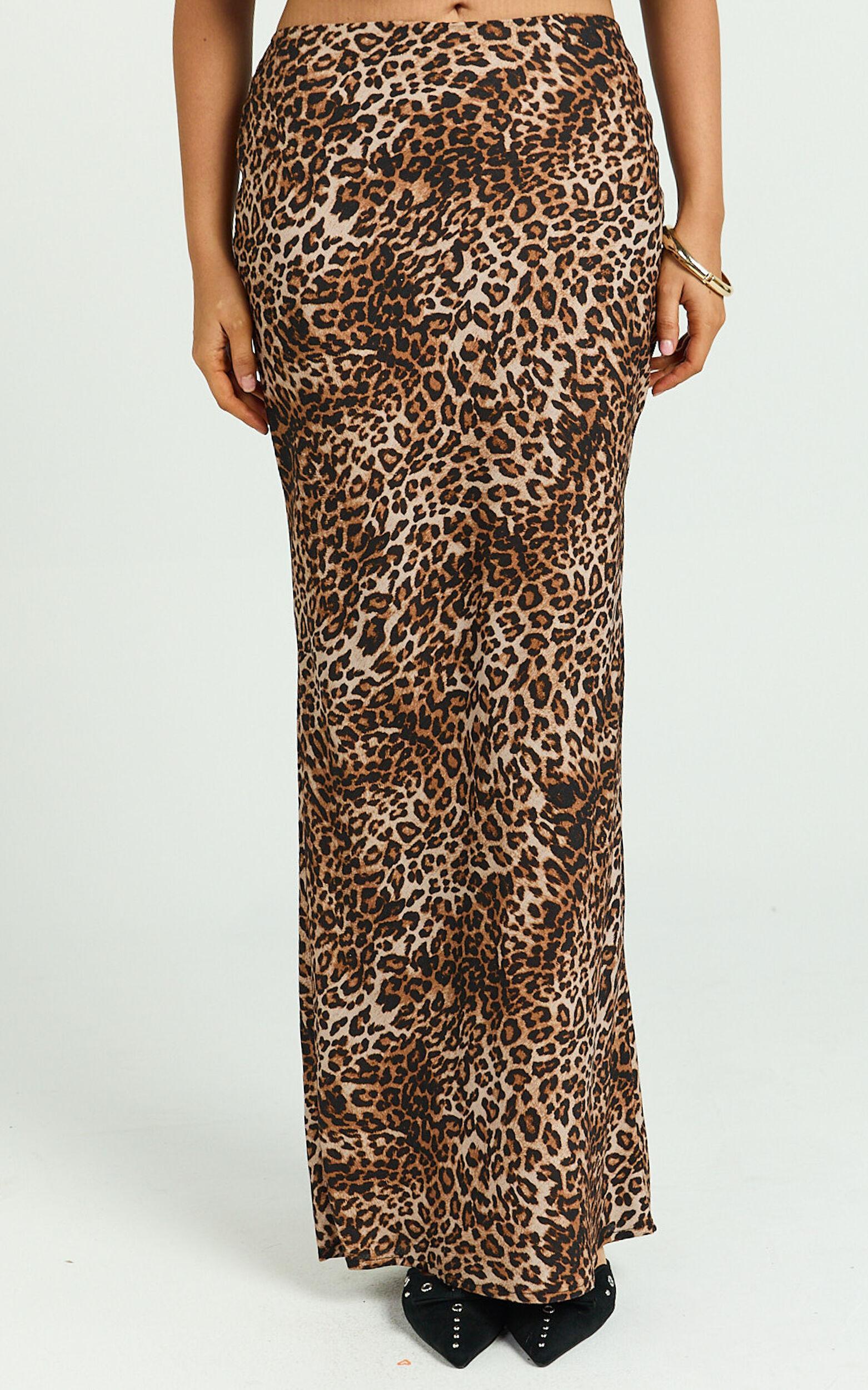 Jacqui Maxi Skirt - Bias Cut Back Split Skirt in Tonal Leopard Print Product Image