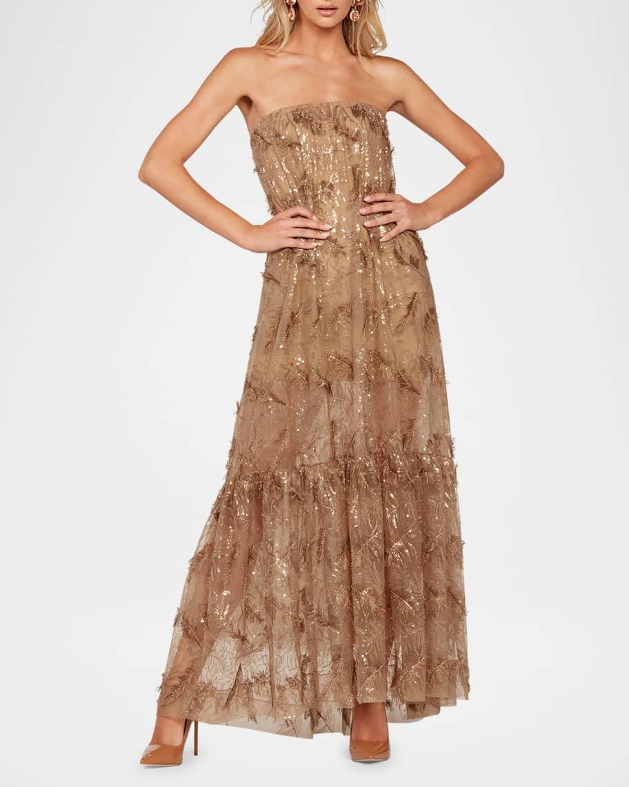 Cara Strapless Sequin Embroidered Gown Product Image