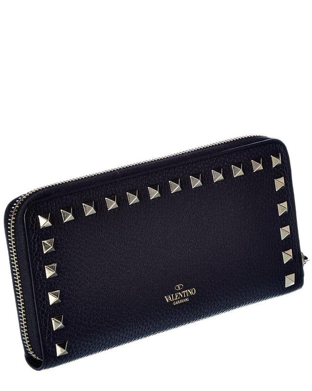 Valentino Rockstud Grainy Leather Zip Around Wallet In Black Product Image