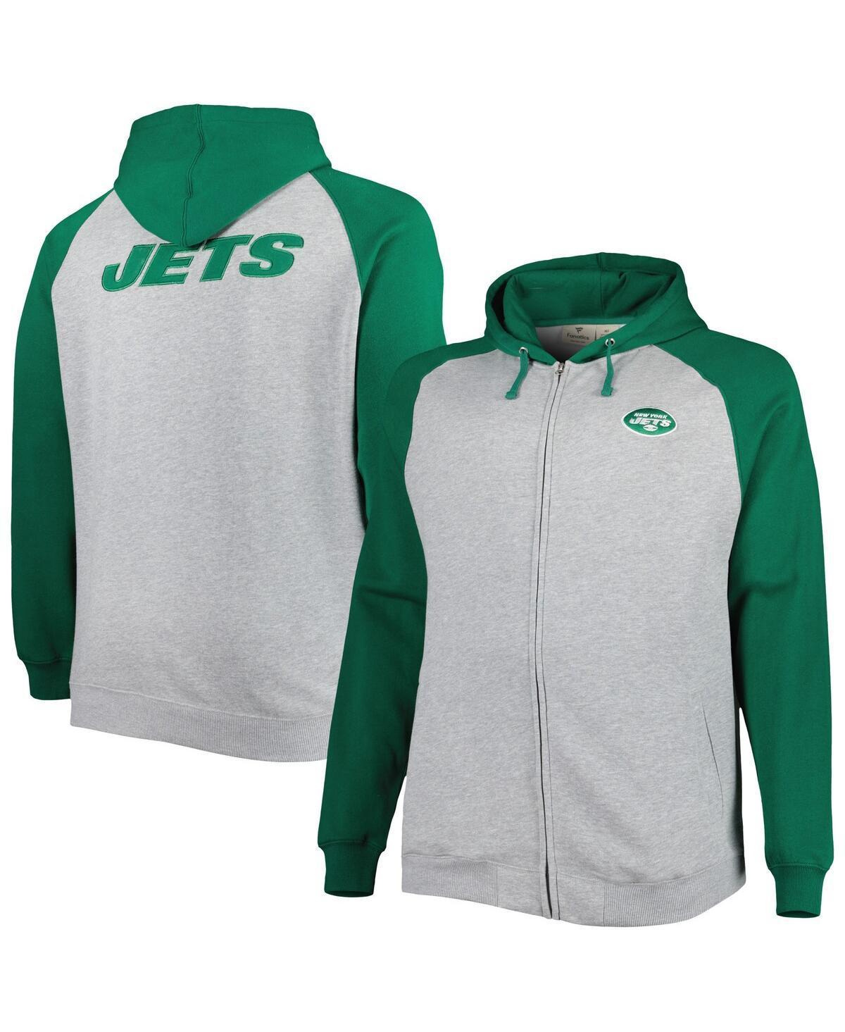 Mens Heather Gray New York Jets Big & Tall Fleece Raglan Full-Zip Hoodie Jacket Product Image