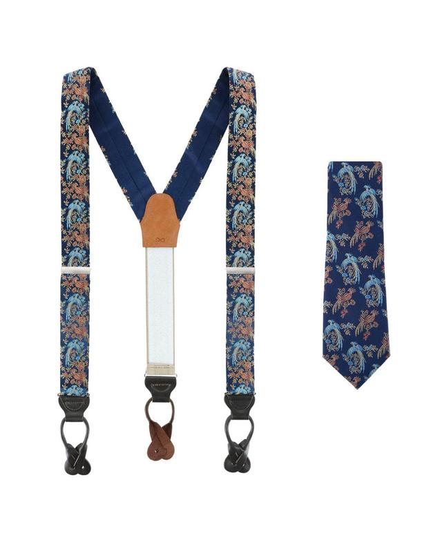 Trafalgar Birds of Prosperity Silk Button End Suspenders and Necktie Set - Black Product Image