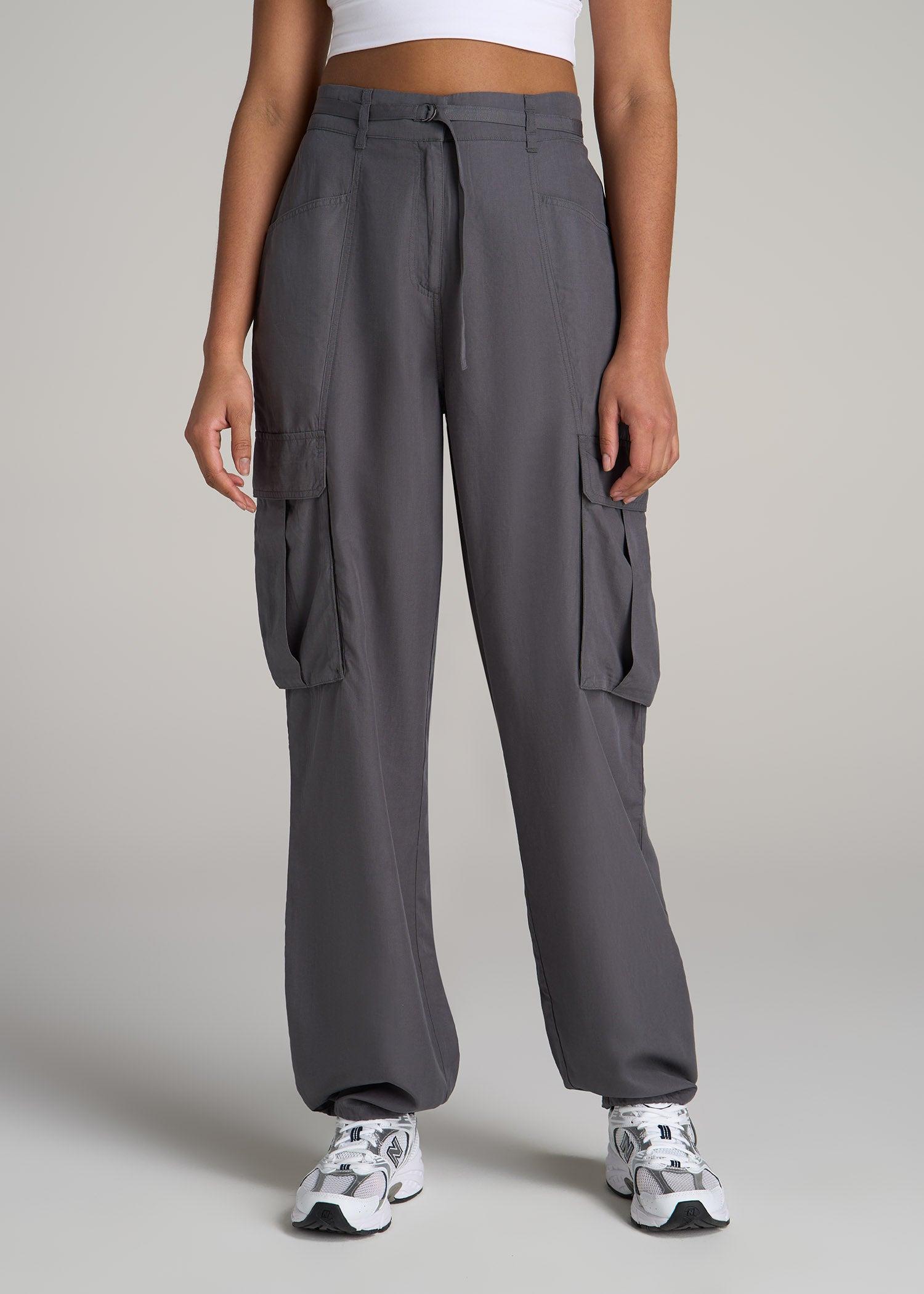 High Rise Cargo Parachute Pants for Tall Women in Slate Product Image