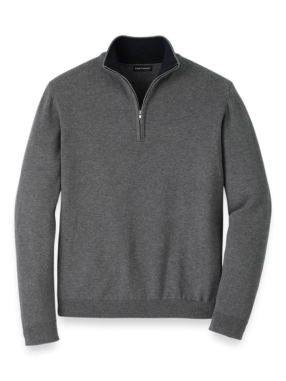 Supima Cotton Quarter Zip Mock Neck Sweater - Medium Grey Product Image