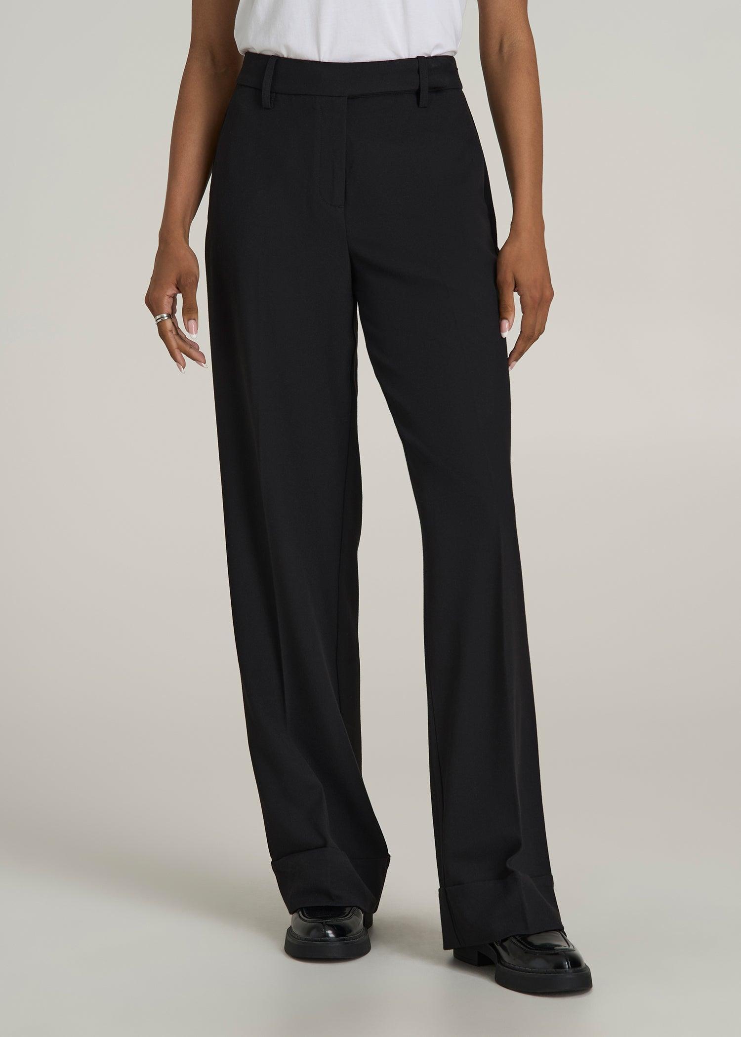 Wide Leg Cuffed Pants for Tall Women in Black Product Image