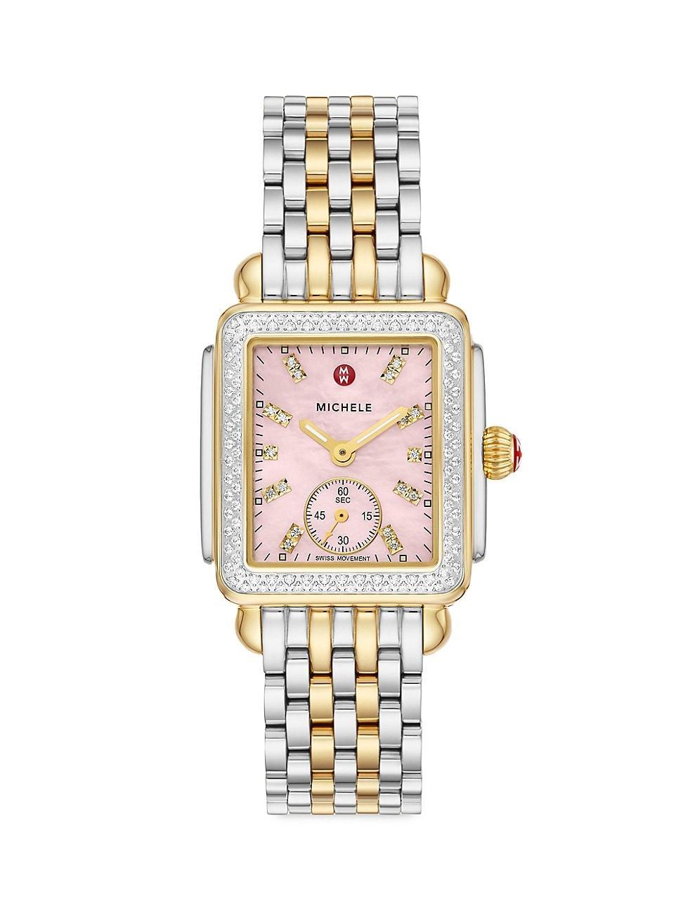 Womens Deco Mid Two-Tone 18K Gold-Plated Diamond Watch Product Image