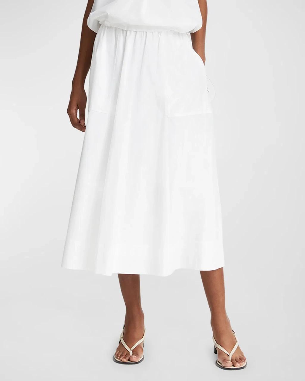 Gathered Utility Zip-pocket Cotton Midi Skirt In Optic White product image