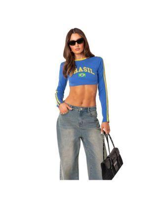 EDIKTED Brasil Long Sleeve Crop Top Product Image