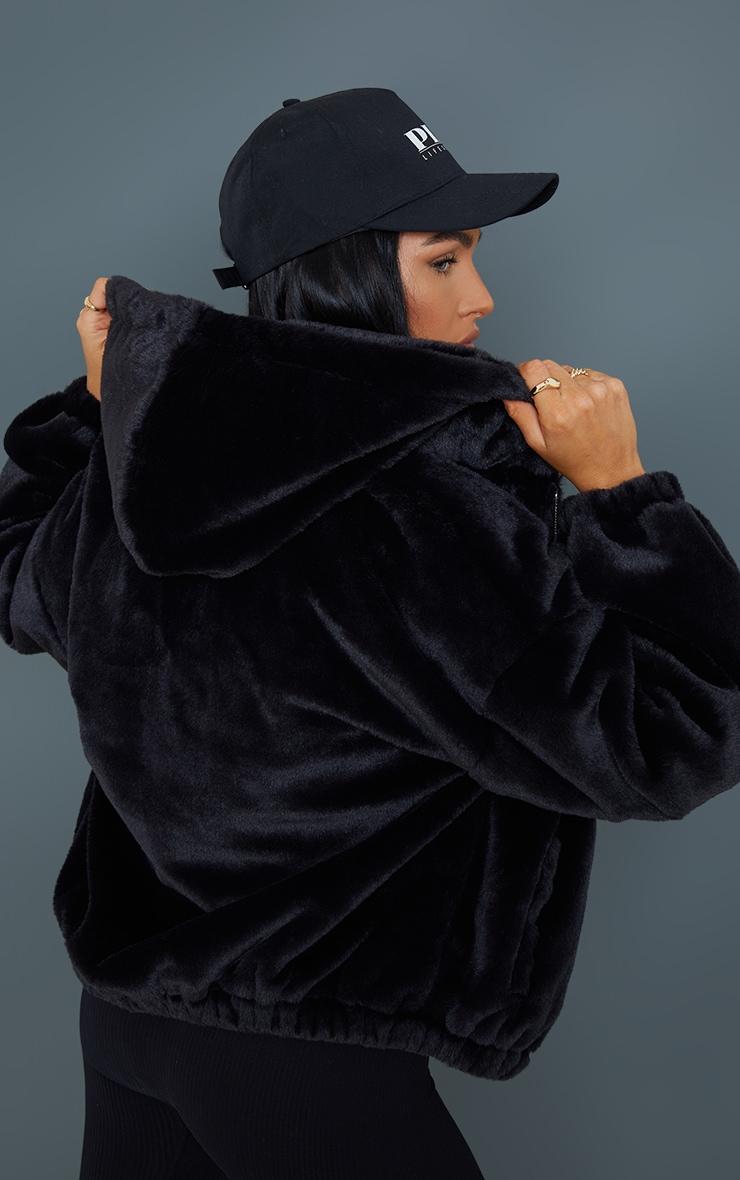 Black Faux Fur Balloon Sleeve Hooded Jacket Product Image