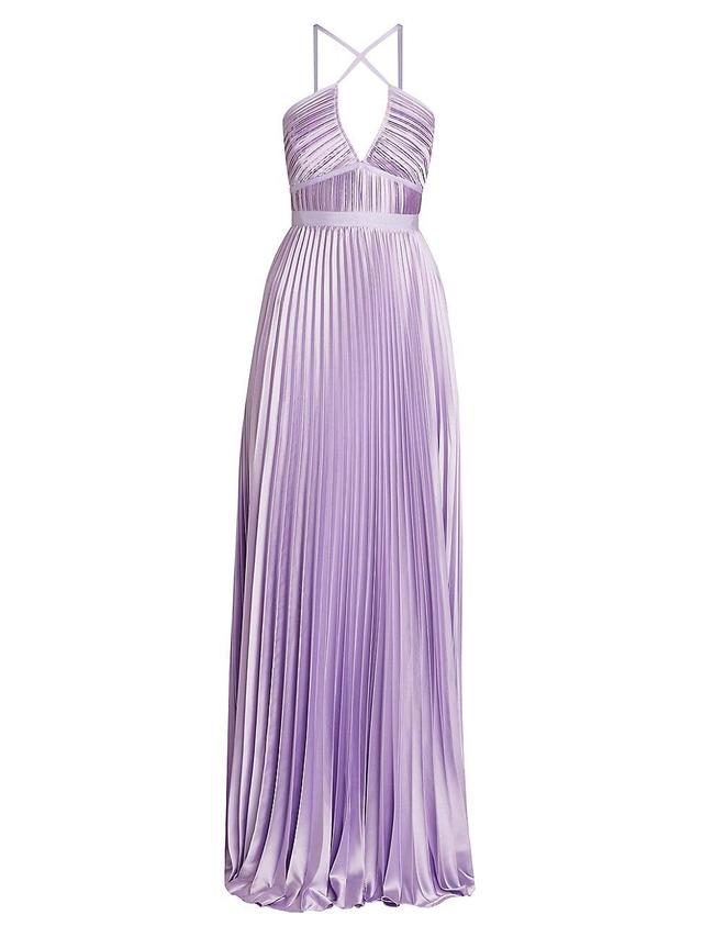 Womens Nori Pleated Satin Halter Gown Product Image