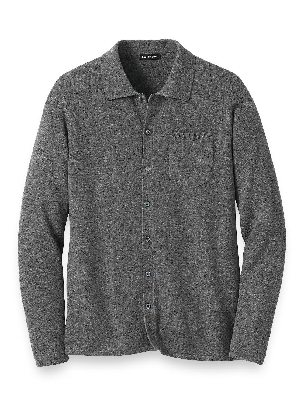 Cashmere Button Front Polo - Grey Product Image