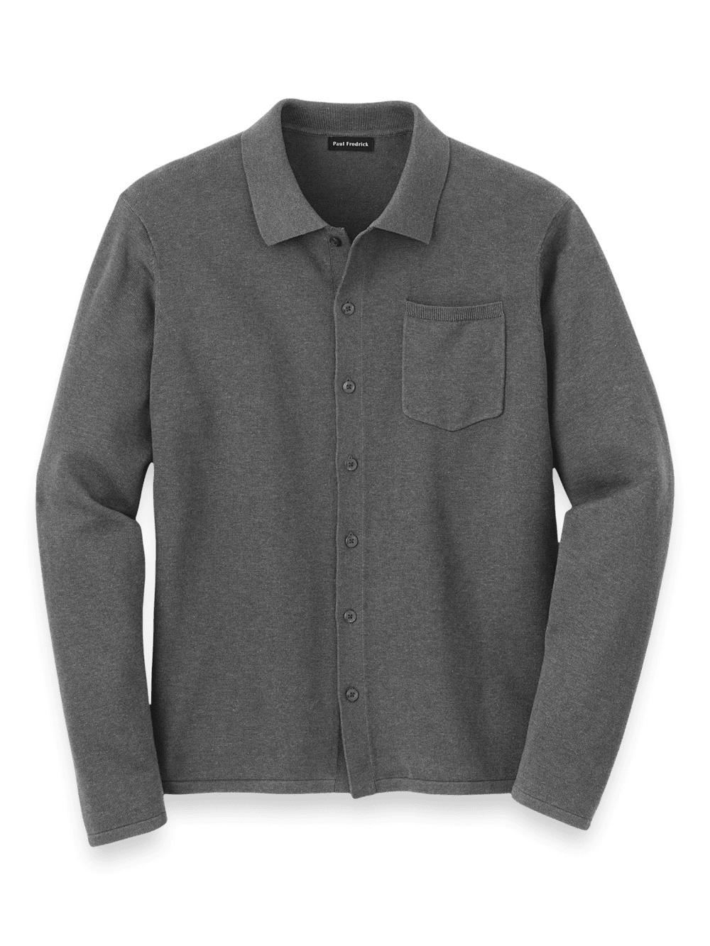 Supima Cotton Button Front Polo - Medium Grey Product Image