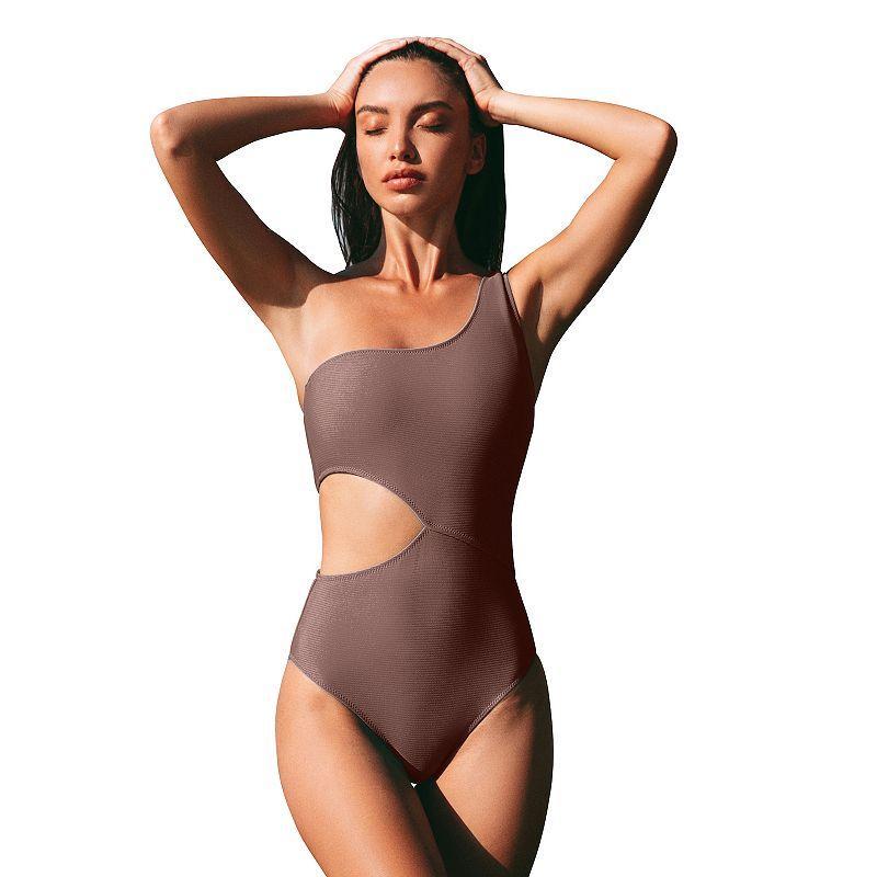 Womens CUPSHE Asymmetrical Cut-Out Ribbed One-Piece Swimsuit Product Image