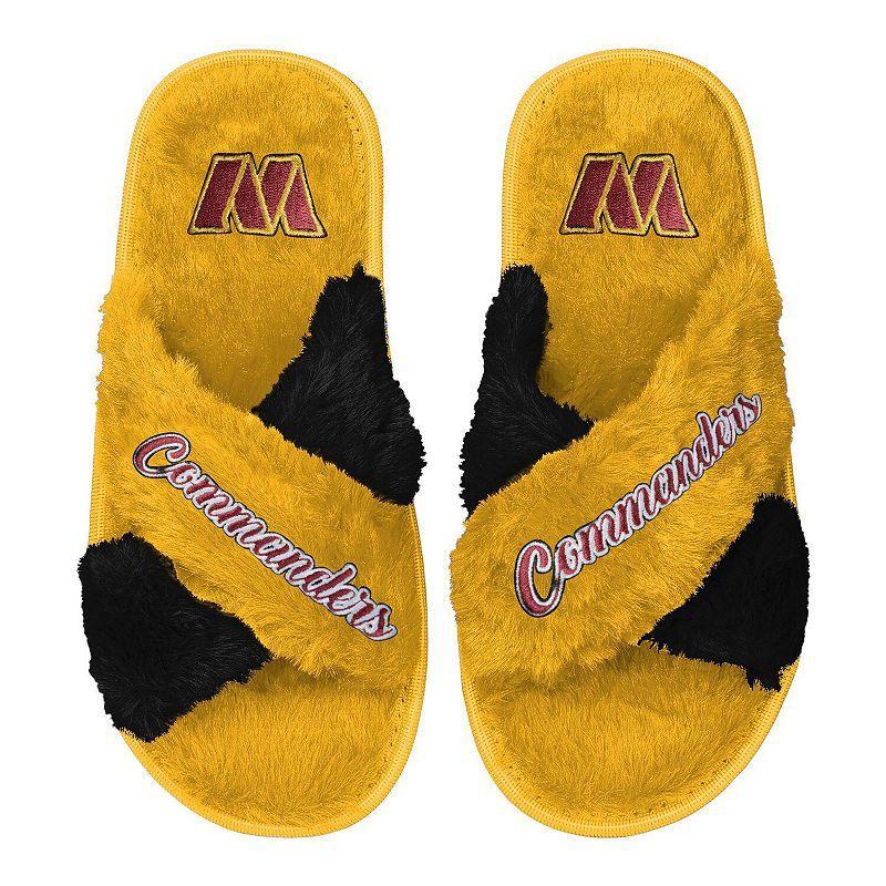 Womens FOCO Gold Washington Commanders Two-Tone Crossover Faux Fur Slide Slippers Product Image