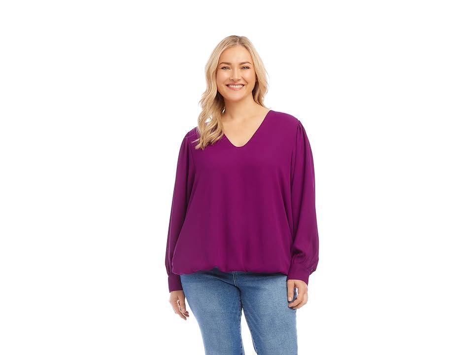 Karen Kane Balloon Sleeve V-Neck Crepe Blouse Product Image