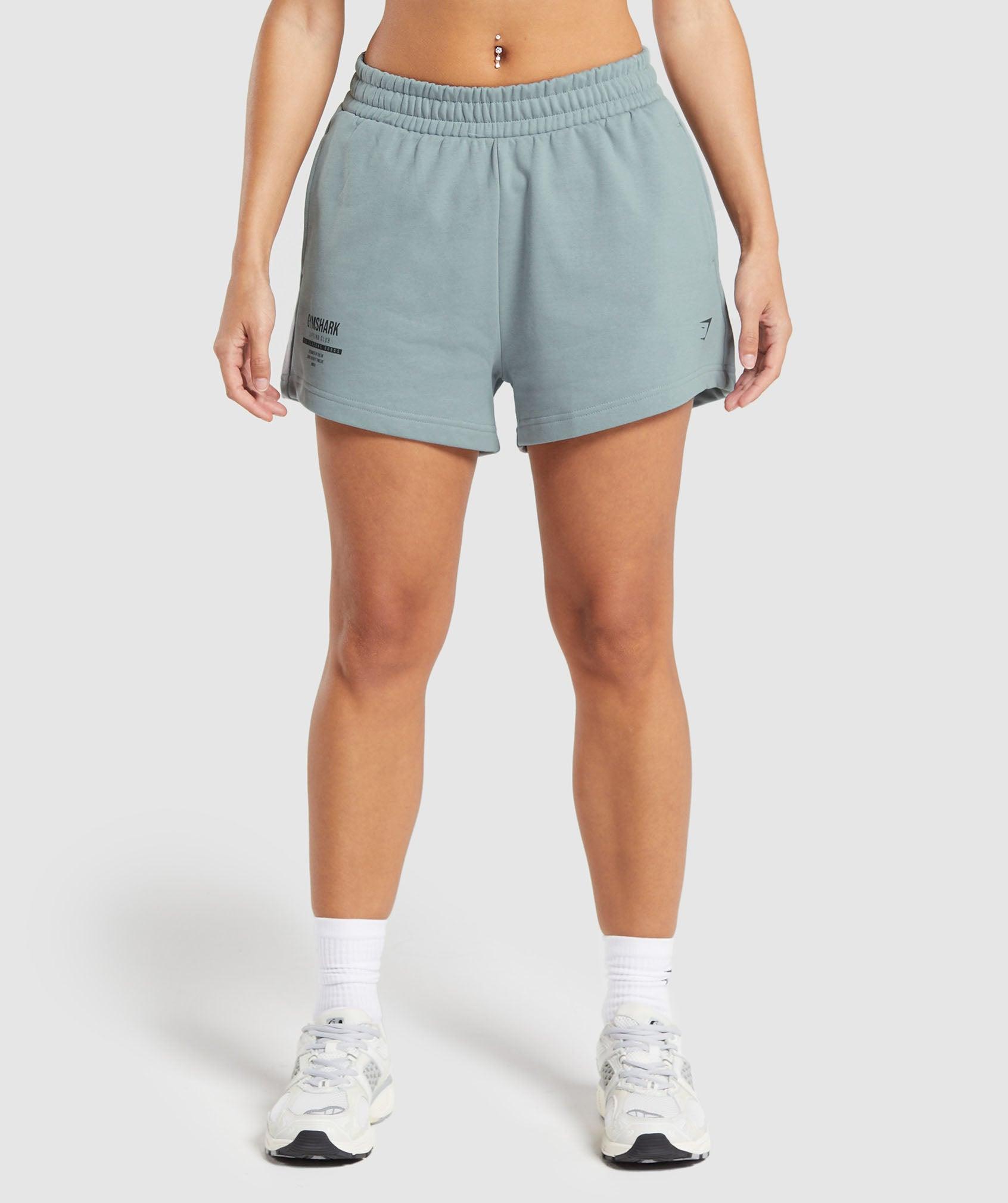 Gymshark Care Label Graphic Brushed Shorts - Denim Grey Female Product Image