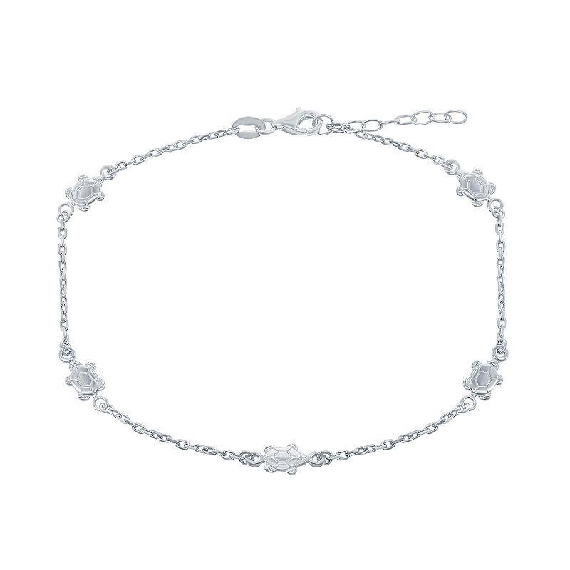 Sterling Silver Turtles Anklet, Womens Product Image