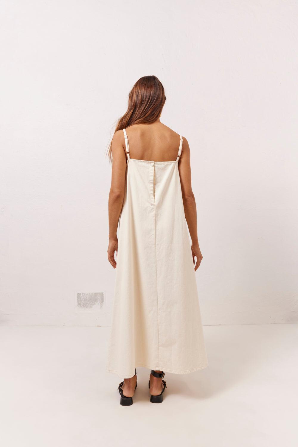 Ruth Denim Midi Dress Cream Product Image