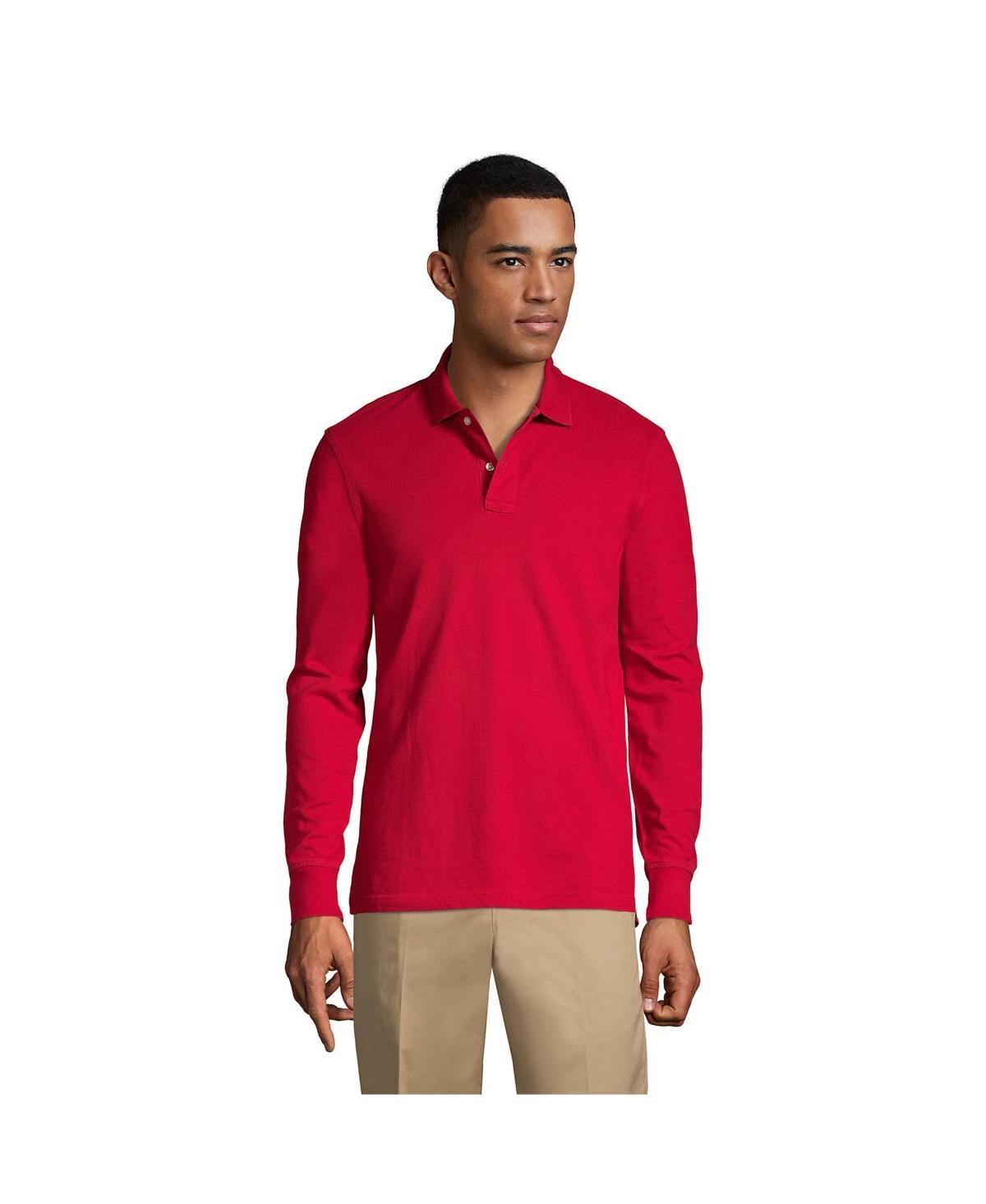 Big & Tall Lands End UNF Long Sleeve Mesh Polo, Mens Red Product Image