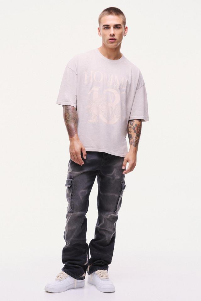 Slim Rigid Flare Overdyed Distressed Cargo Jeans | boohooMAN USA Product Image