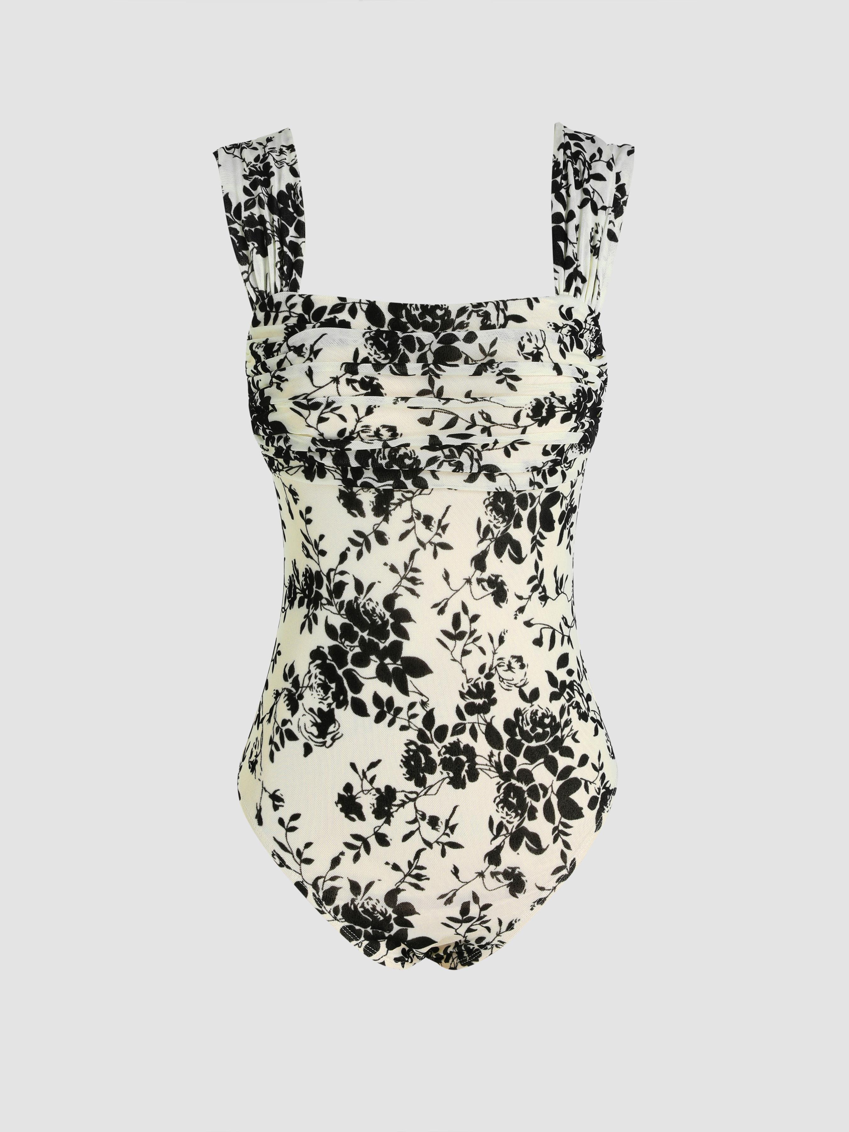 Floral Ruched Sleeveless Bodysuit Product Image