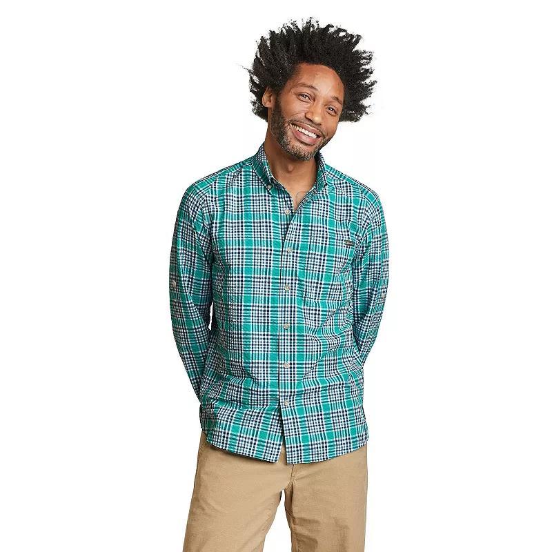 Mens Eddie Bauer Pack-It Seersucker Long Sleeve Button-Down Shirt Gold Product Image