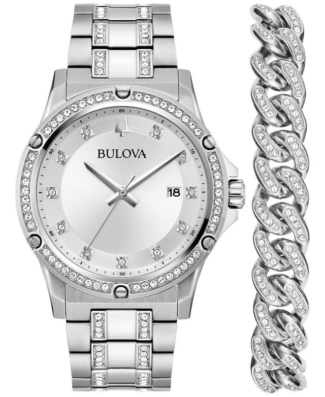 Bulova Mens Crystal Collection Quartz Analog Stainless Steel Bracelet Watch Box Set Product Image