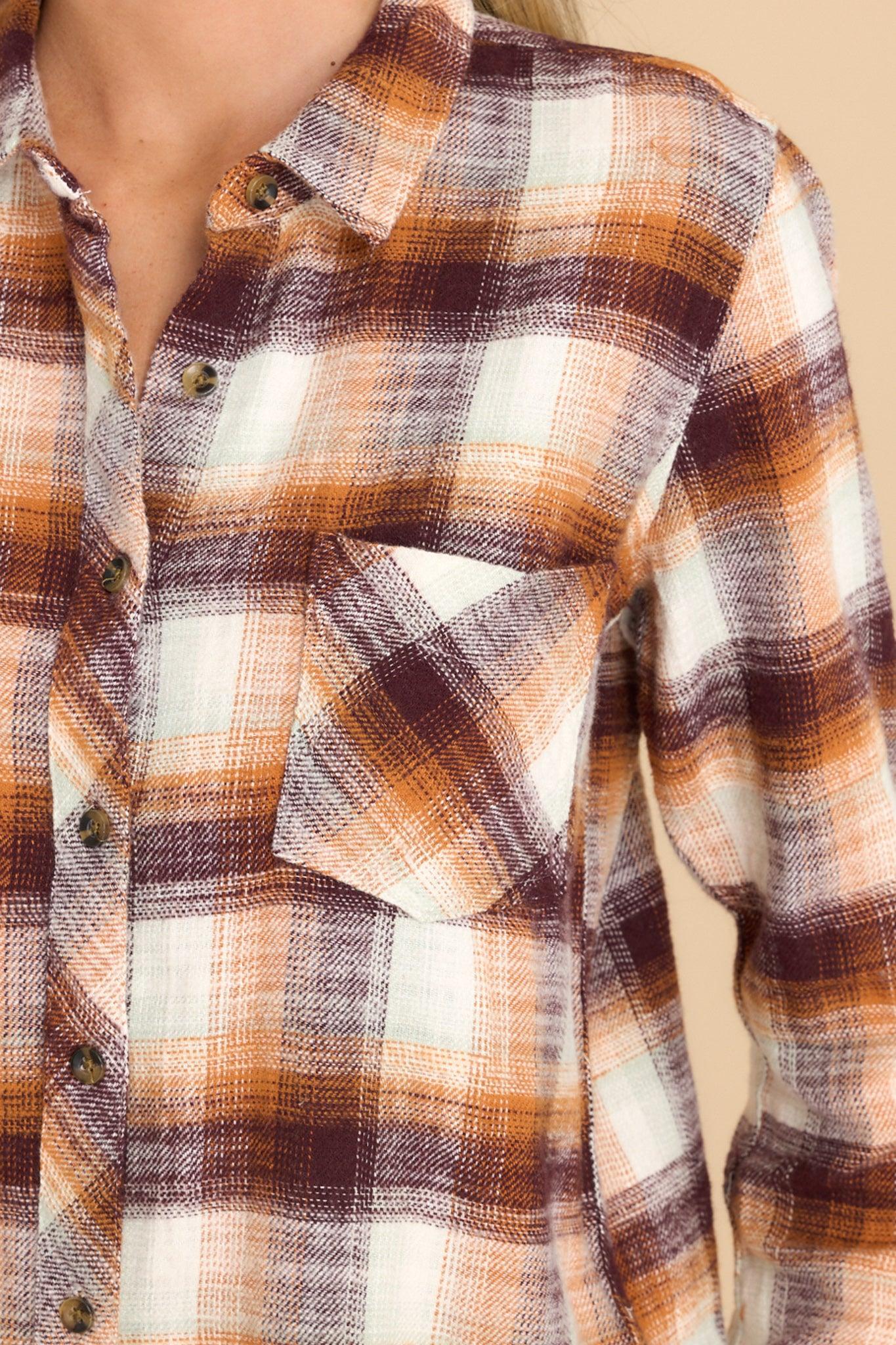 Thread & Supply Aster Burgundy And Orange Plaid Top Product Image