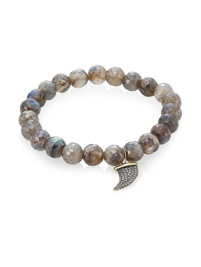 Womens Labradorite, Brown Diamond & Two-Tone Gold Rondelle Horn Bracelet Product Image