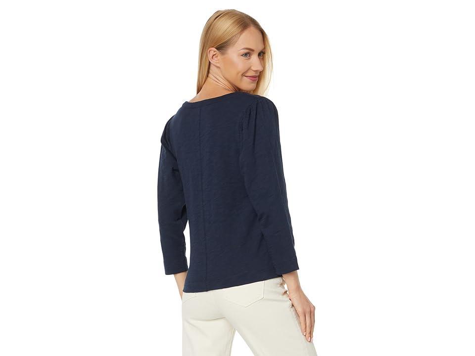 Lilla P 3/4 Sleeve Button U-Neck (Navy) Women's Clothing Product Image