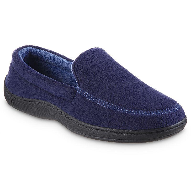 isotoner Roman Recycled Fleece Mens Moccasin Slippers Blue Product Image