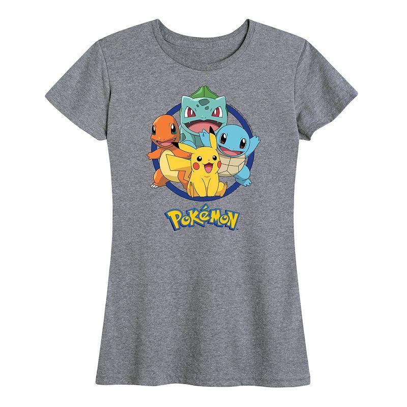 Womens Pokemon Round Group Graphic Tee Grey Gray Product Image