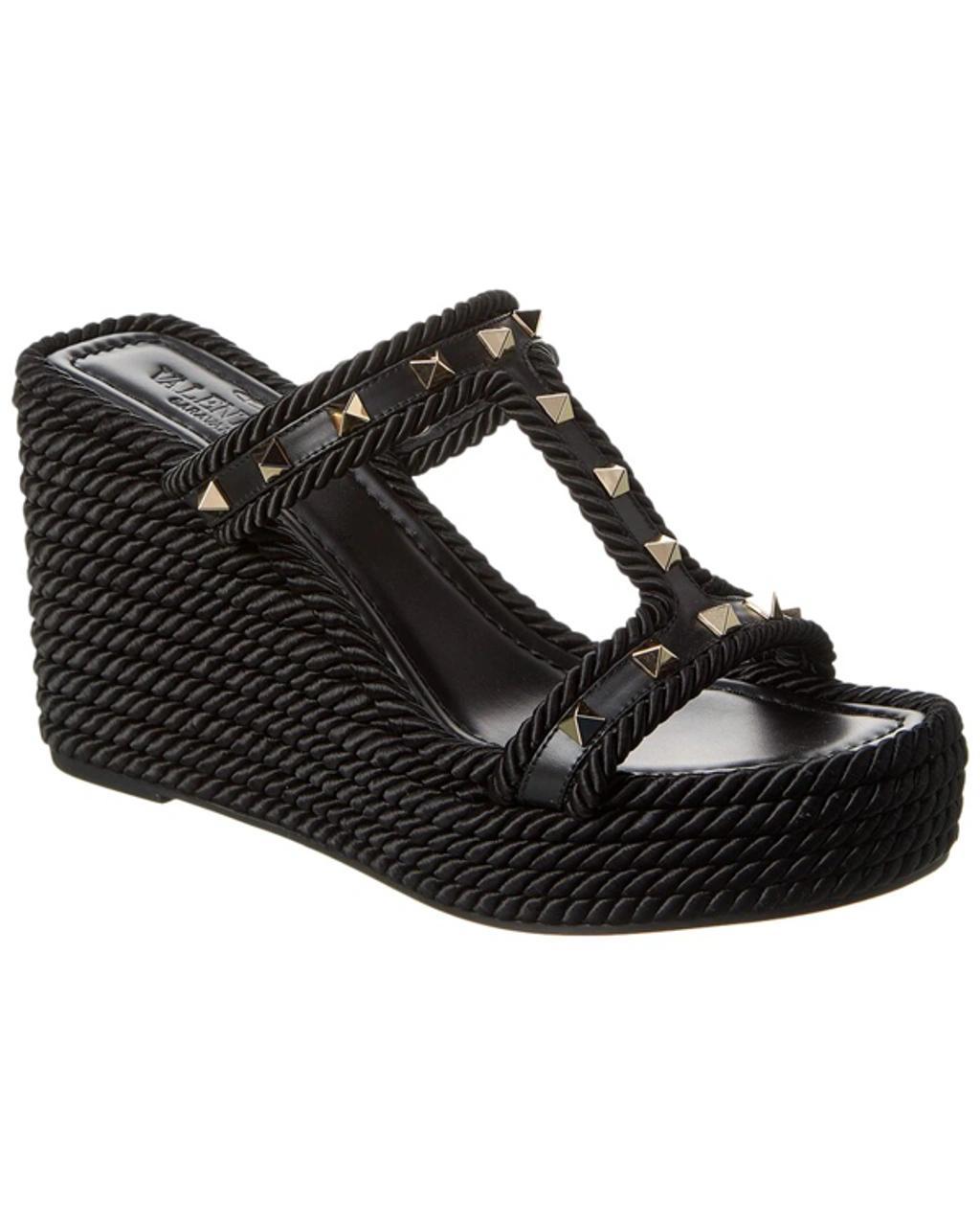 Rockstud Rope Wedge Espadrille Sandals In Black Product Image