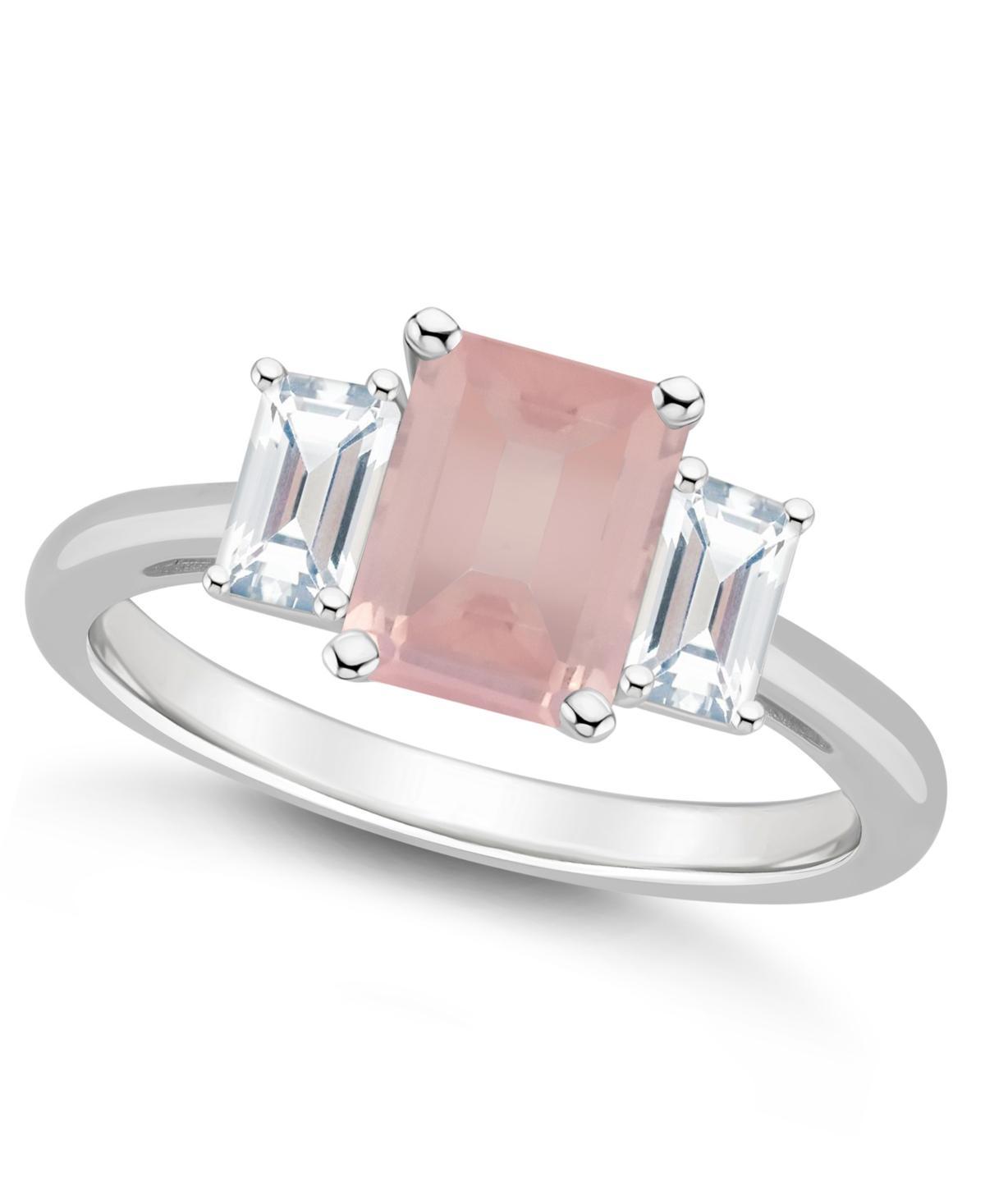 Alyson Layne Sterling Silver 8 mm x 6 mm Emerald Cut Gemstone & White Topaz Three-Stone Ring, Womens Pink Product Image