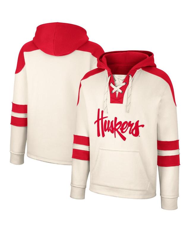 Mens Colosseum Cream Distressed Nebraska Huskers Lace-Up 4.0 Vintage-Like Pullover Hoodie Product Image