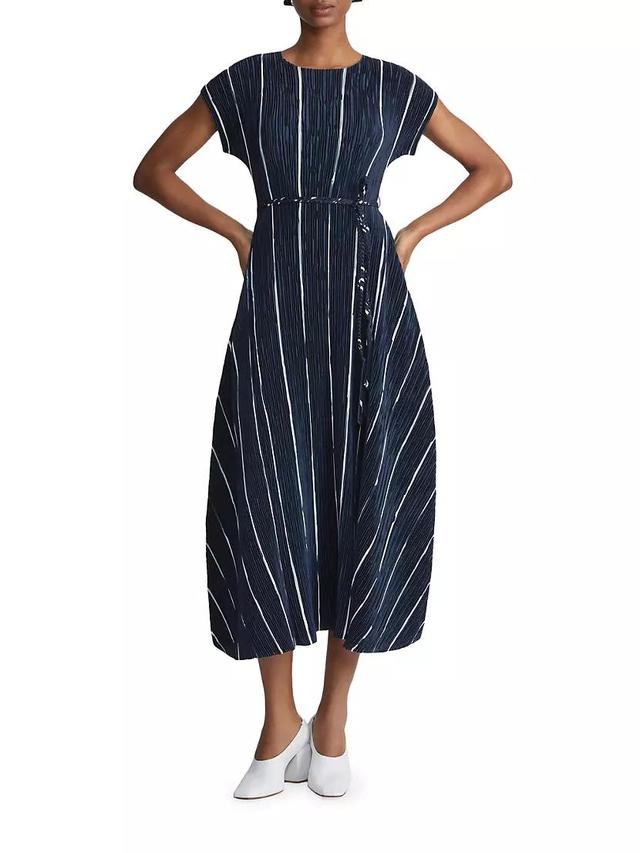 Belted Plisse Flared Midi Dress Product Image