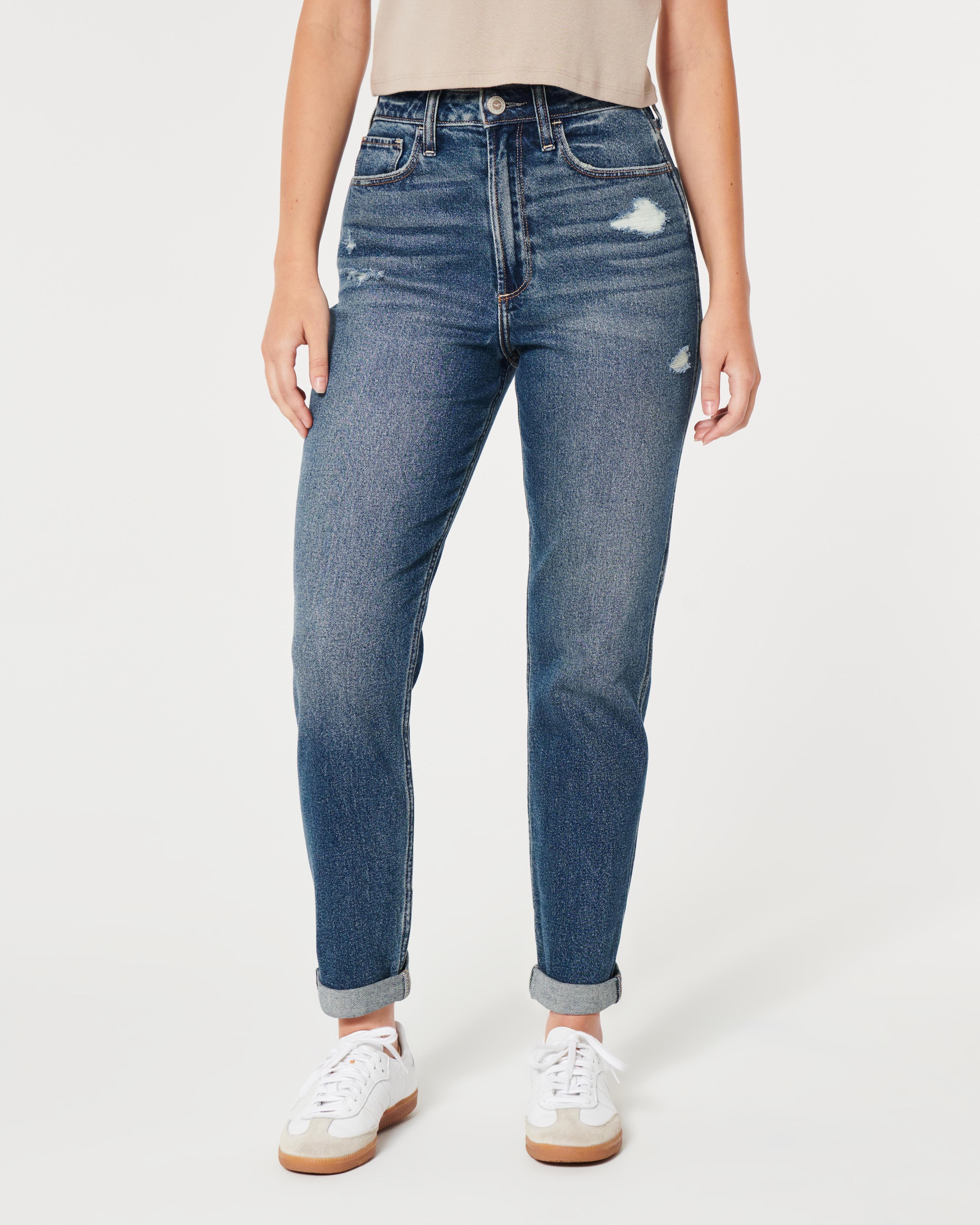 Curvy Ultra High-Rise Ripped Dark Wash Mom Jeans Product Image