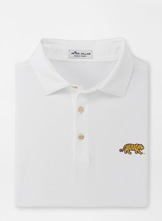 Peter Millar Mens LSU Mike the Tiger Solid Performance Jersey Polo (Sean Self Collar) | Color: White | Size: M Product Image