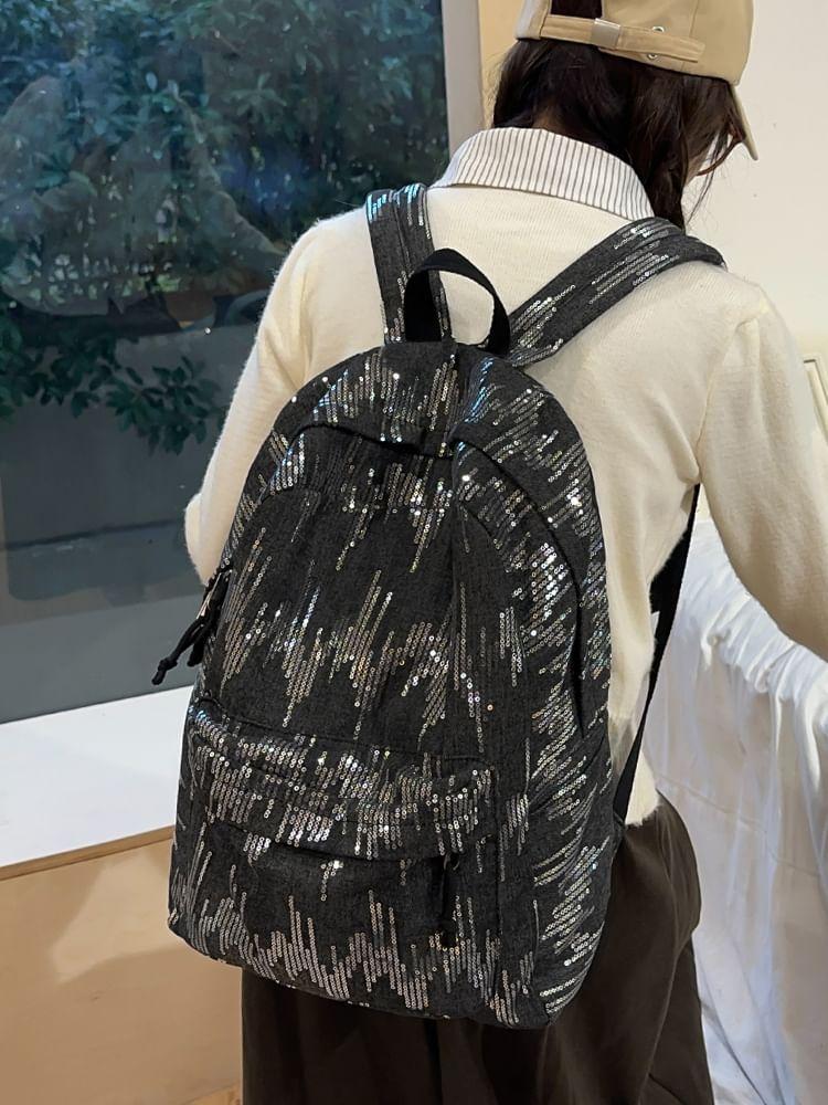 Sequin Denim Laptop Backpack Product Image