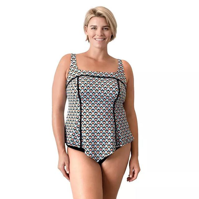 Plus Size Fit 4 U Geometric Print Squareneck Tankini Swim Top, Womens Product Image