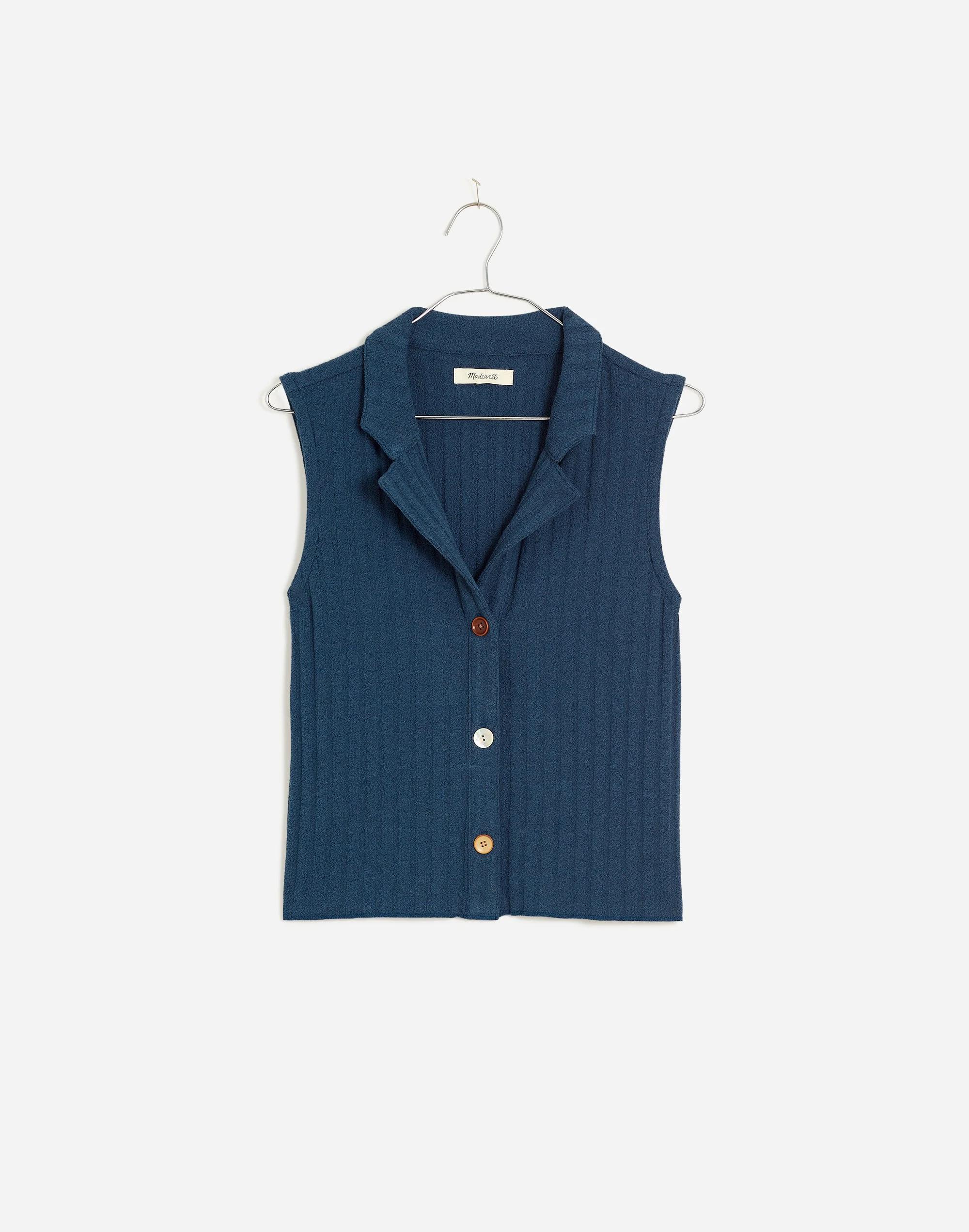 Mixed-Button Ribbed Polo Tank Product Image