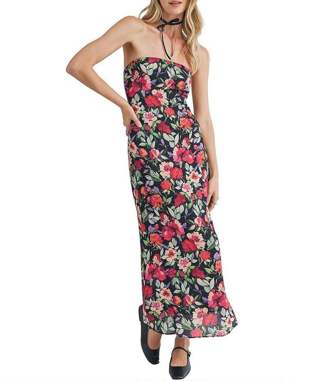 Sadie & Sage Strapless Tube Side Slit Midi Floral Dress Product Image